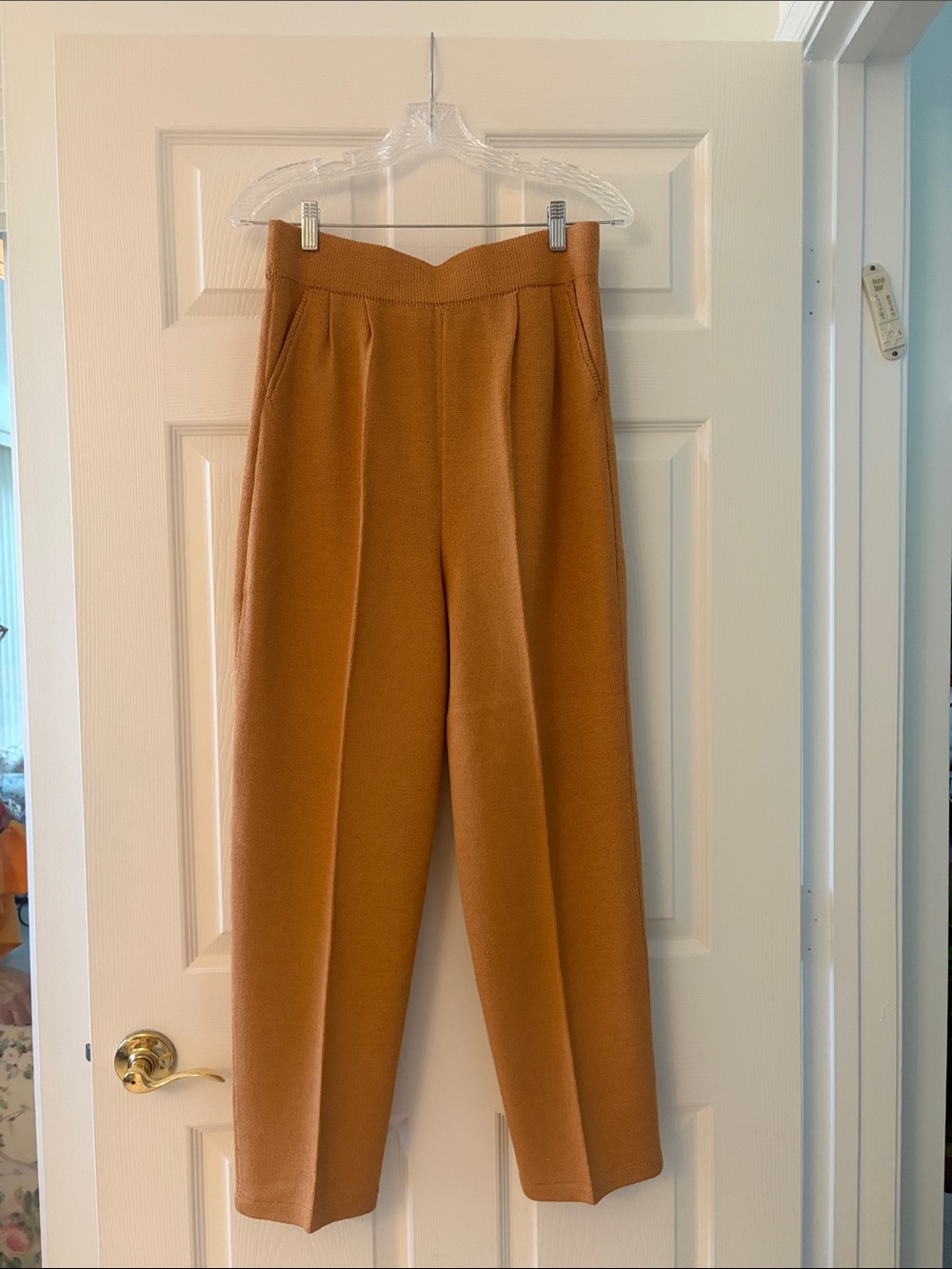 St. John Collection High-Waist Tailored Trousers in Camel Brown